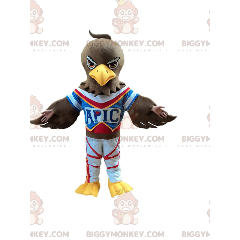 BIGGYMONKEY™ mascot costume of brown eagle in sportswear BIGGYMONKEY™ mascot costume of brown eagle in sportswear