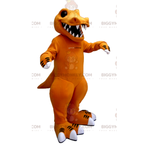 Big Teeth Orange and White Dinosaur BIGGYMONKEY™ Mascot Costume