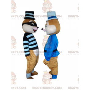 mascotes esquilos do BIGGYMONKEY™, um prisioneiro e um policial
