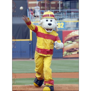 BIGGYMONKEY™ Mascot Costume Gray Dog Dressed In Firefighter