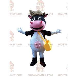 Iloinen lehmän BIGGYMONKEY™ maskottiasu, hymyilevä lehmäasu -