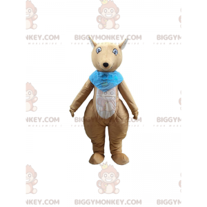 BIGGYMONKEY™ Maskottchen-Kostüm Braun-weißes Känguru mit blauem