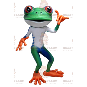 Blauw Wit Oranje Groen Kikker BIGGYMONKEY™ Mascottekostuum -