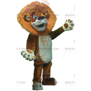 Leijonanpentu BIGGYMONKEY™ maskottiasu, jossa iso harja ja