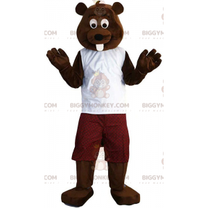 BIGGYMONKEY™ mascot costume brown beaver dressed up, rodent