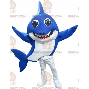 Blauwe en witte haai BIGGYMONKEY™ mascottekostuum, zeekostuum -