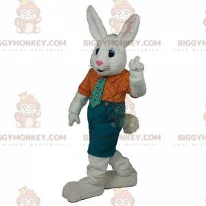 Wit konijn BIGGYMONKEY™ mascottekostuum met stijlvolle outfit
