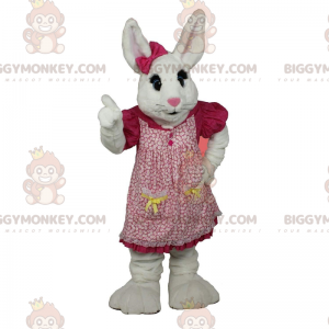 Kostým maskota BIGGYMONKEY™ bílý králík s růžovými šaty, kostým