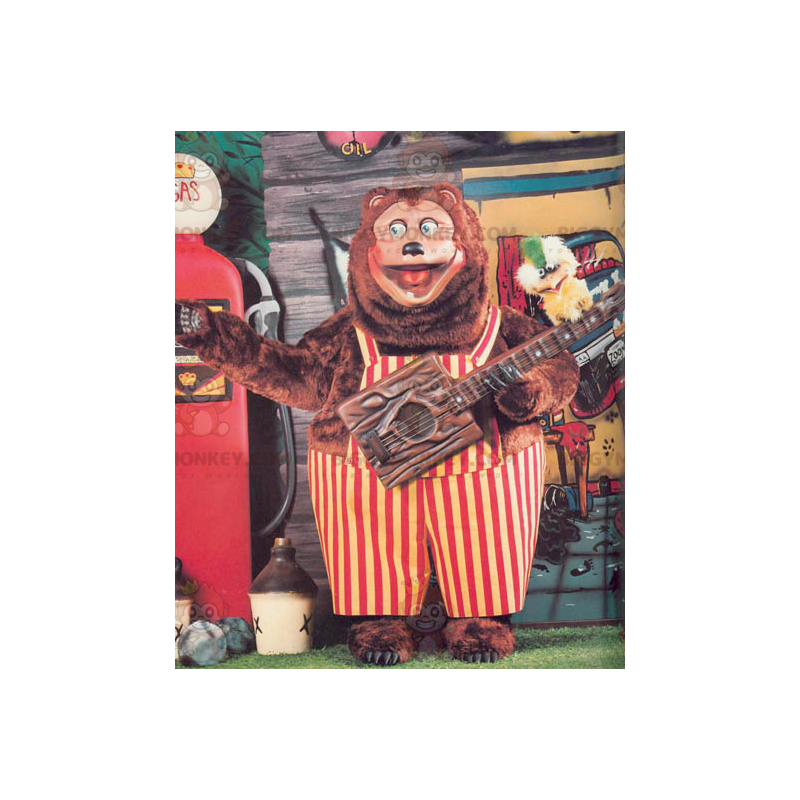 BIGGYMONKEY™ Big Brown Bear Mascot Costume with Red and Yellow BIGGYMONKEY™ Big Brown Bear Mascot Costume with Red and Yellow