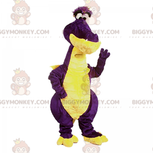 Traje de mascote BIGGYMONKEY™ dragão roxo e amarelo, traje de