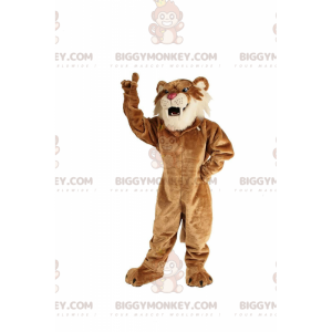 Kostým maskota BIGGYMONKEY™ béžový šavlozubý tygr, kostým kočky