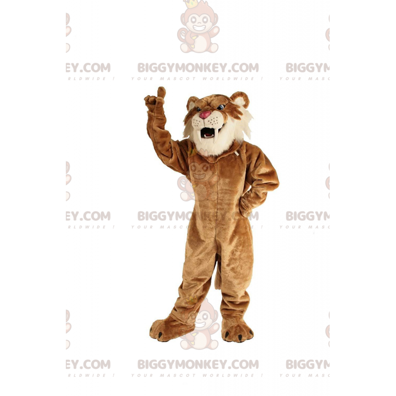 Disfraz de mascota BIGGYMONKEY™ tigre dientes de sable beige Disfraz de mascota BIGGYMONKEY™ tigre dientes de sable beige