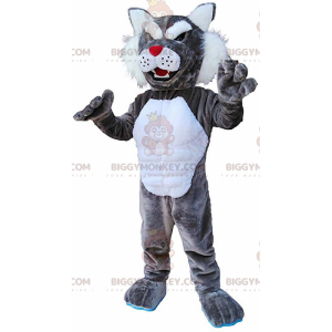 BIGGYMONKEY™ costume da mascotte di puma grigio e bianco