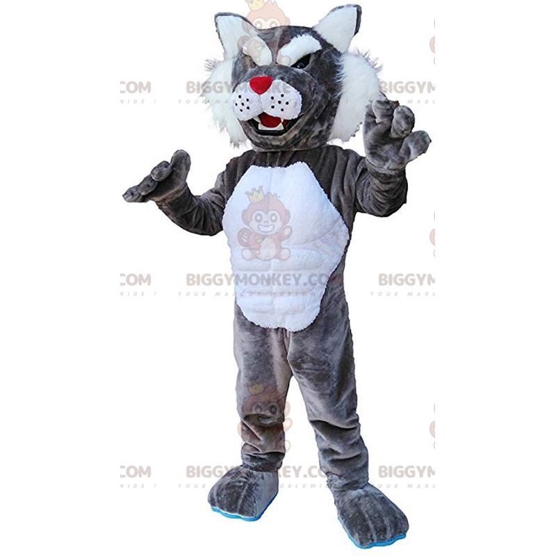 BIGGYMONKEY™ maskotdräkt av grå och vit puma, cougardräkt, fawn BIGGYMONKEY™ maskotdräkt av grå och vit puma, cougardräkt, fawn