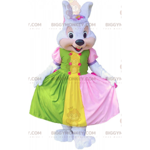 Kaninchen BIGGYMONKEY™ Maskottchenkostüm mit buntem Kleid