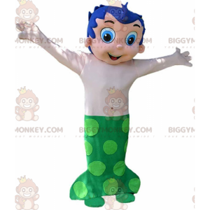 Costume de sirène avec les cheveux bleus et la queue verte -