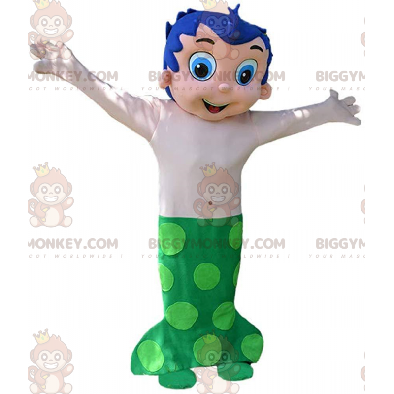 Costume da sirena con capelli blu e coda verde - Biggymonkey.com