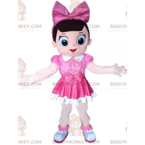 BIGGYMONKEY™ maskotdräkt flicka klädd i rosa, rosa flickdräkt -