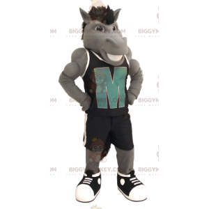 Costume de mascotte BIGGYMONKEY™ de cheval gris avec une tenue