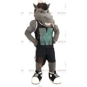 BIGGYMONKEY™ Mascot Costume Gray Horse With Black Sportswear -