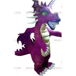 Upea violetti lohikäärme BIGGYMONKEY™ maskottiasu, jossa isot