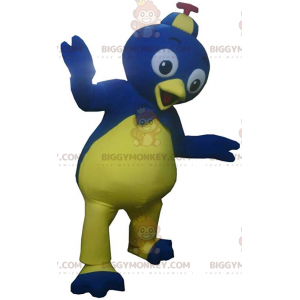 Blue and yellow bird BIGGYMONKEY™ mascot costume, colorful bird