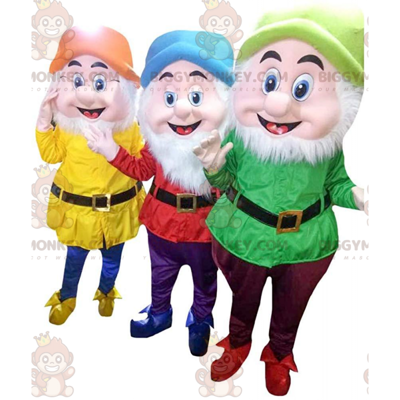 3 mascottes BIGGYMONKEY™ de nains colorés, de Blanche neige et 3 mascottes BIGGYMONKEY™ de nains colorés, de Blanche neige et