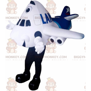 Disfraz de mascota BIGGYMONKEY™ de avión gigante blanco y azul