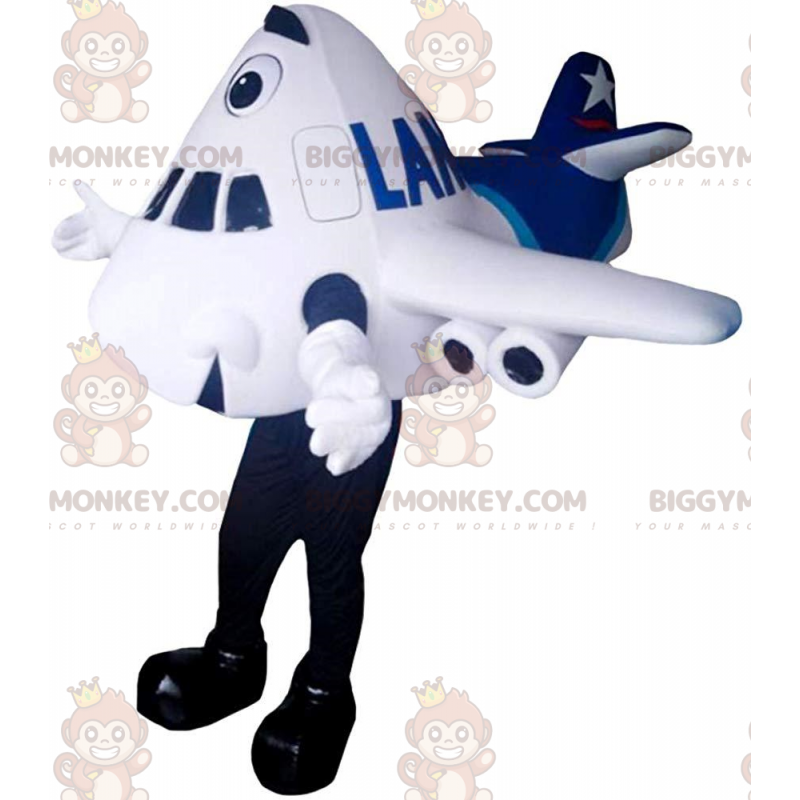 BIGGYMONKEY™ mascot costume of giant white and blue airplane