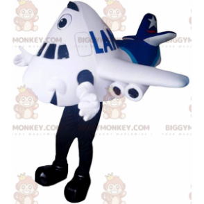 BIGGYMONKEY™ maskotdräkt av jättelikt vitt och blått flygplan