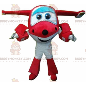 Rød og hvid flyvemaskine BIGGYMONKEY™ maskot kostume, kæmpe
