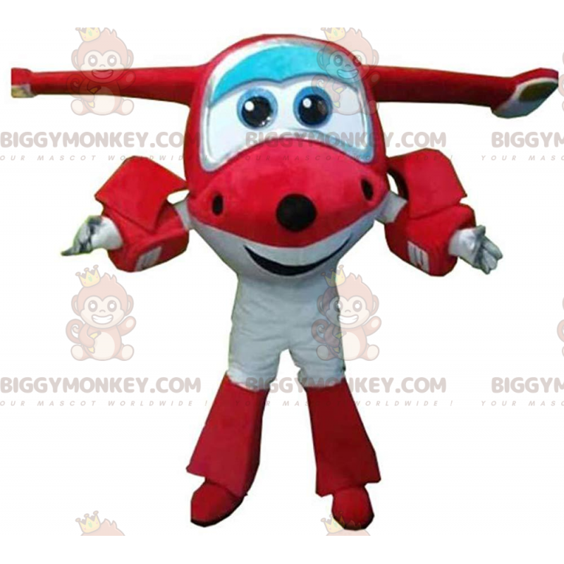 Disfraz de mascota BIGGYMONKEY™ de avión rojo y blanco, disfraz