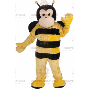 BIGGYMONKEY™ maskot kostume sort og gul bi, flyvende insekt