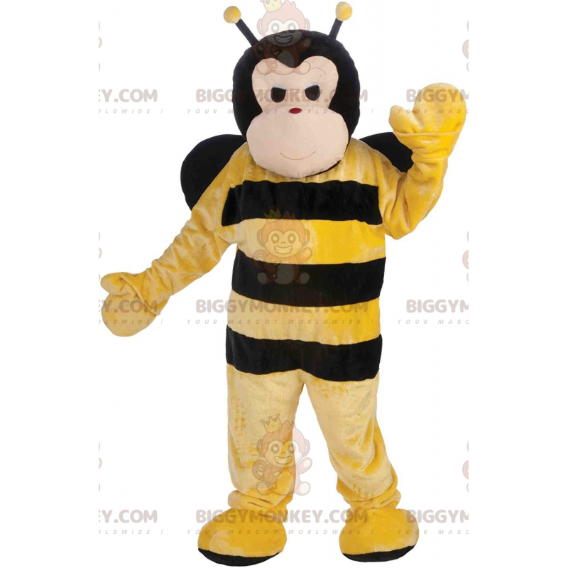 Costume de mascotte BIGGYMONKEY™ d'abeille noire et jaune Costume de mascotte BIGGYMONKEY™ d'abeille noire et jaune