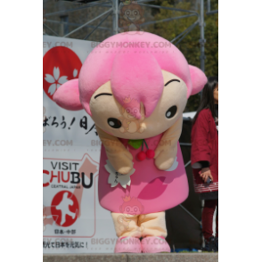 Girl BIGGYMONKEY™ Mascot Costume with Hair and Pink Dress –