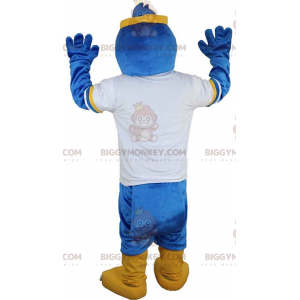 BIGGYMONKEY™ mascot costume of blue bird in sportswear, vulture
