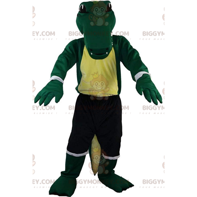 Costume de mascotte BIGGYMONKEY™ de crocodile vert en tenue de