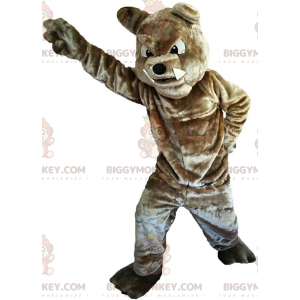 Grymt utseende brun bulldog BIGGYMONKEY™ maskotdräkt, hunddräkt
