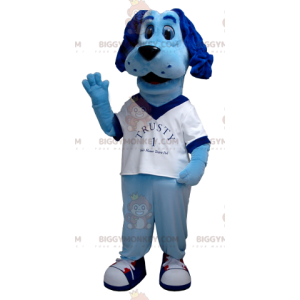 Costume de mascotte BIGGYMONKEY™ de chien bleu avec un t-shirt