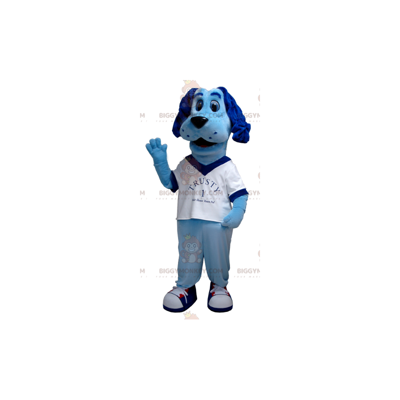 Blå hund BIGGYMONKEY™ maskotkostume med hvid T-shirt - Blå hund BIGGYMONKEY™ maskotkostume med hvid T-shirt -