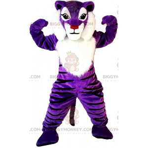 Paarse en witte tijger BIGGYMONKEY™ mascottekostuum, kleurrijk
