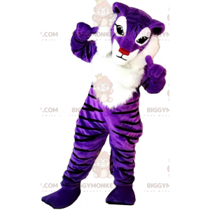 Paarse en witte tijger BIGGYMONKEY™ mascottekostuum, kleurrijk