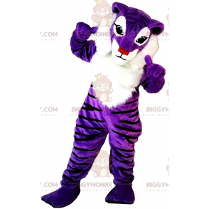 Purple and White Tiger BIGGYMONKEY™ Mascot Costume, Colorful