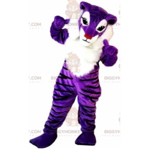 Purple and White Tiger BIGGYMONKEY™ Mascot Costume, Colorful