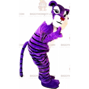 Kostým fialového a bílého tygra BIGGYMONKEY™ maskota, kostým