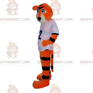 Orange och svart tiger BIGGYMONKEY™ maskotdräkt med sporttröja