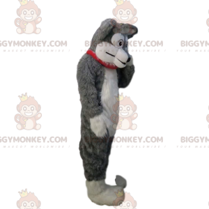 BIGGYMONKEY™ costume da mascotte di cane grigio e bianco