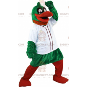 Vihreä ja oranssi ankka BIGGYMONKEY™ maskottiasu, jossa