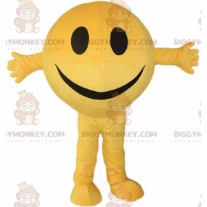 Keltainen hymiö BIGGYMONKEY™ maskottiasu, pyöreä hymyilevä
