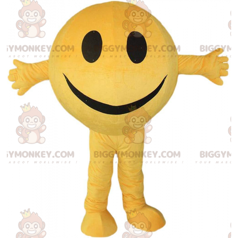 Gul Smiley BIGGYMONKEY™ maskotkostume, rundt smilende Gul Smiley BIGGYMONKEY™ maskotkostume, rundt smilende